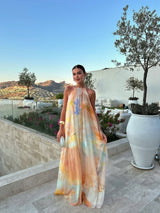 Women's Printed Maxi Dress Halter Neck Backless Loose – Wedding Guest