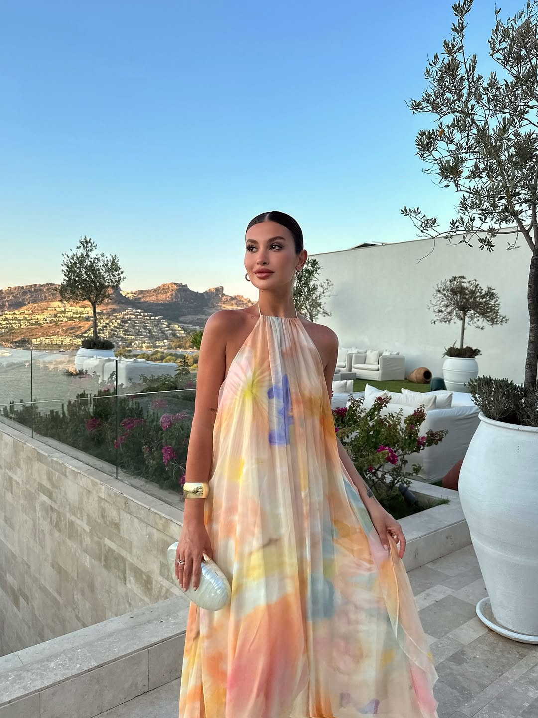 Women's Printed Maxi Dress Halter Neck Backless Loose – Wedding Guest