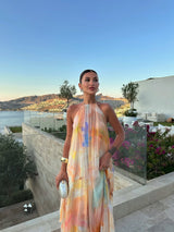 Women's Printed Maxi Dress Halter Neck Backless Loose – Wedding Guest