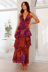 Women's Printed Maxi Dress V Neck Ruffle Sleeve Tiered – Wedding Guest