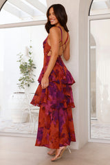 Women's Printed Maxi Dress V Neck Ruffle Sleeve Tiered – Wedding Guest