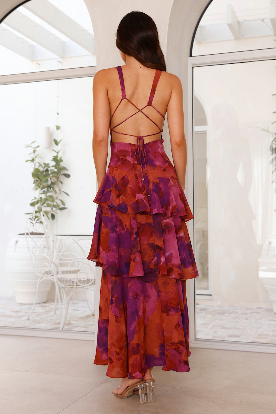 Women's Printed Maxi Dress V Neck Ruffle Sleeve Tiered – Wedding Guest