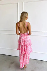 Women's Printed Maxi Dress V Neck Ruffle Sleeve Tiered – Wedding Guest