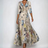 Women’s Printed Maxi Wrap Dress V-Neck Three-Quarter Sleeves – Garden Party