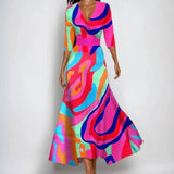 Women’s Printed Maxi Wrap Dress V-Neck Three-Quarter Sleeves – Garden Party