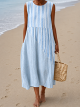 Women's Printed Midi Dress Sleeveless Round Neck – Coastal Getaway
