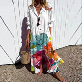 Women's Printed Summer Maxi Dress Button Front Collared Neck – Beach Vacation