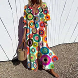 Women's Printed Summer Maxi Dress Button Front Collared Neck – Beach Vacation
