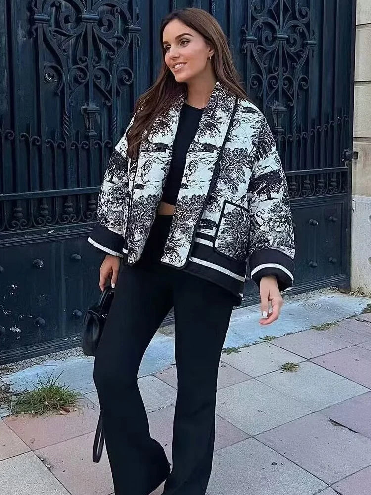 Women's Printed Utility Jacket Open Front Shawl Collar Long Sleeve – Going Out