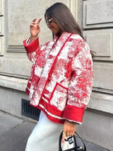 Women's Printed Utility Jacket Open Front Shawl Collar Long Sleeve – Going Out