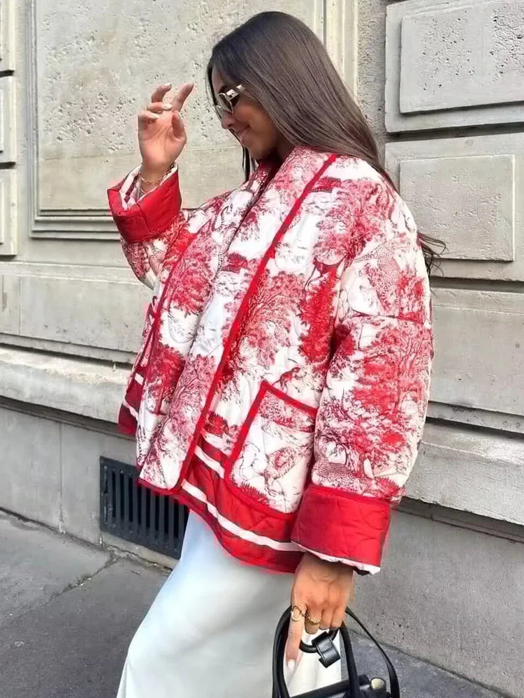 Women's Printed Utility Jacket Open Front Shawl Collar Long Sleeve – Going Out