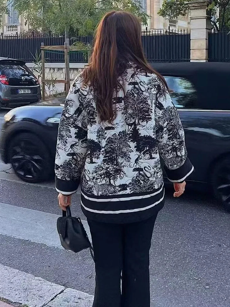 Women's Printed Utility Jacket Open Front Shawl Collar Long Sleeve – Going Out