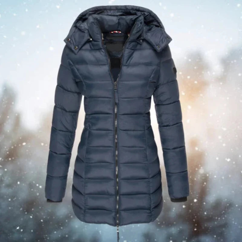 Women’s Puffer Jacket High Neck Horizontal Quilting Long Sleeves – Cold-Weather Travel