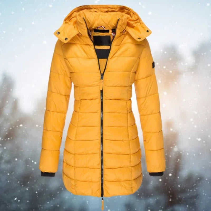 Women’s Puffer Jacket High Neck Horizontal Quilting Long Sleeves – Cold-Weather Travel