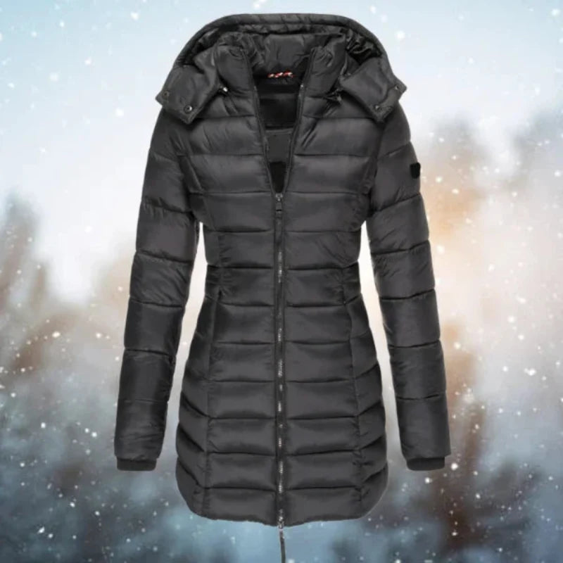 Women’s Puffer Jacket High Neck Horizontal Quilting Long Sleeves – Cold-Weather Travel