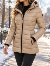 Women’s Puffer Jacket Hooded Quilted Zip Front Pockets – Cold-Weather Walks