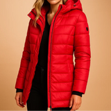 Women’s Puffer Jacket Hooded Quilted Zip Front Pockets – Cold-Weather Walks