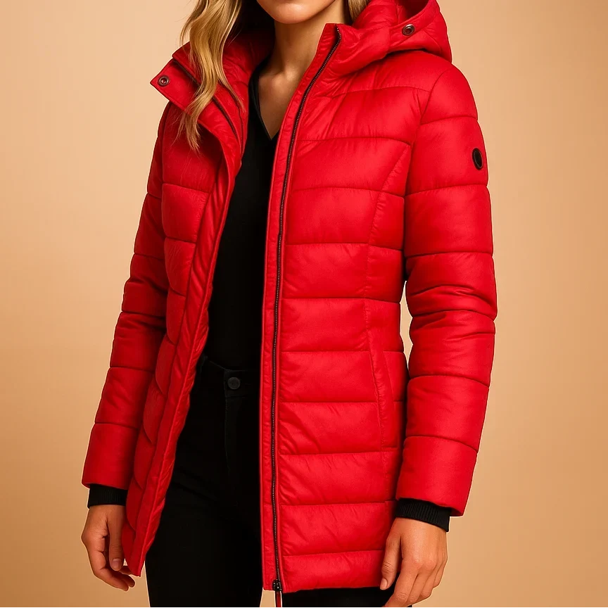 Women’s Puffer Jacket Hooded Quilted Zip Front Pockets – Cold-Weather Walks