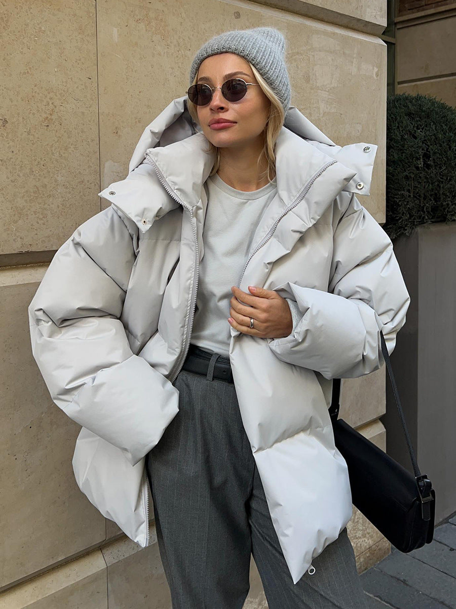 Women’s Puffer Jacket Hooded Zip Front Side Pockets – Cold Morning Errands