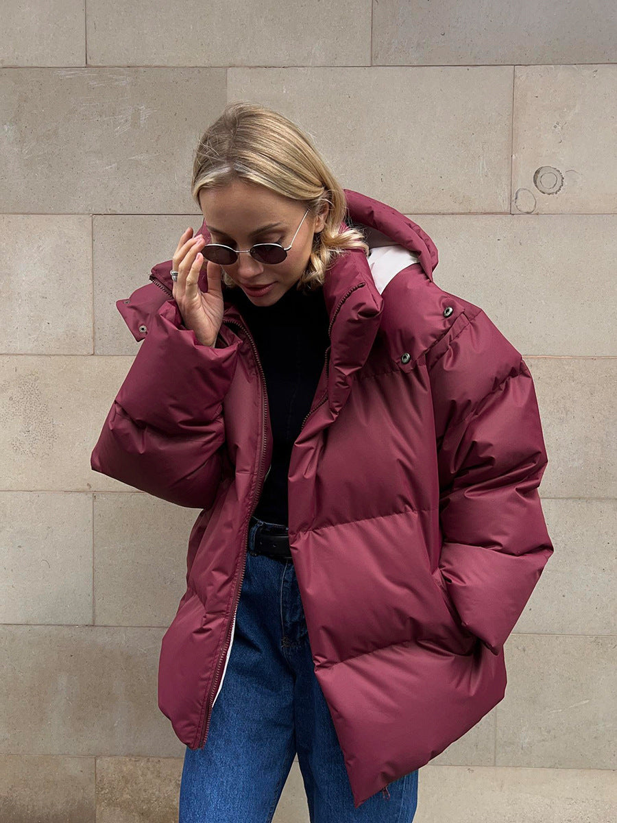 Women’s Puffer Jacket Hooded Zip Front Side Pockets – Cold Morning Errands