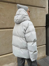 Women’s Puffer Jacket Hooded Zip Front Side Pockets – Cold Morning Errands