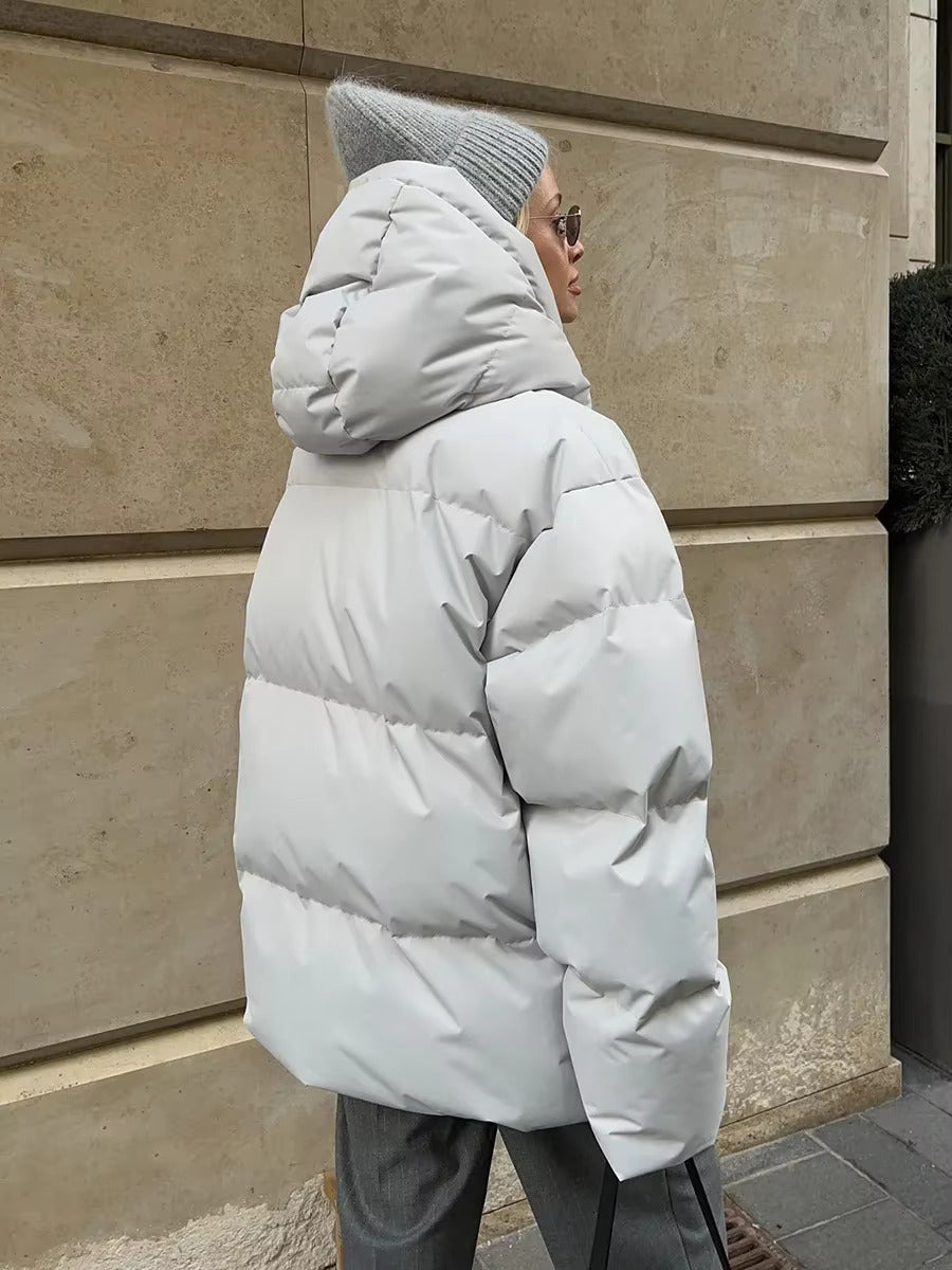 Women’s Puffer Jacket Hooded Zip Front Side Pockets – Cold Morning Errands