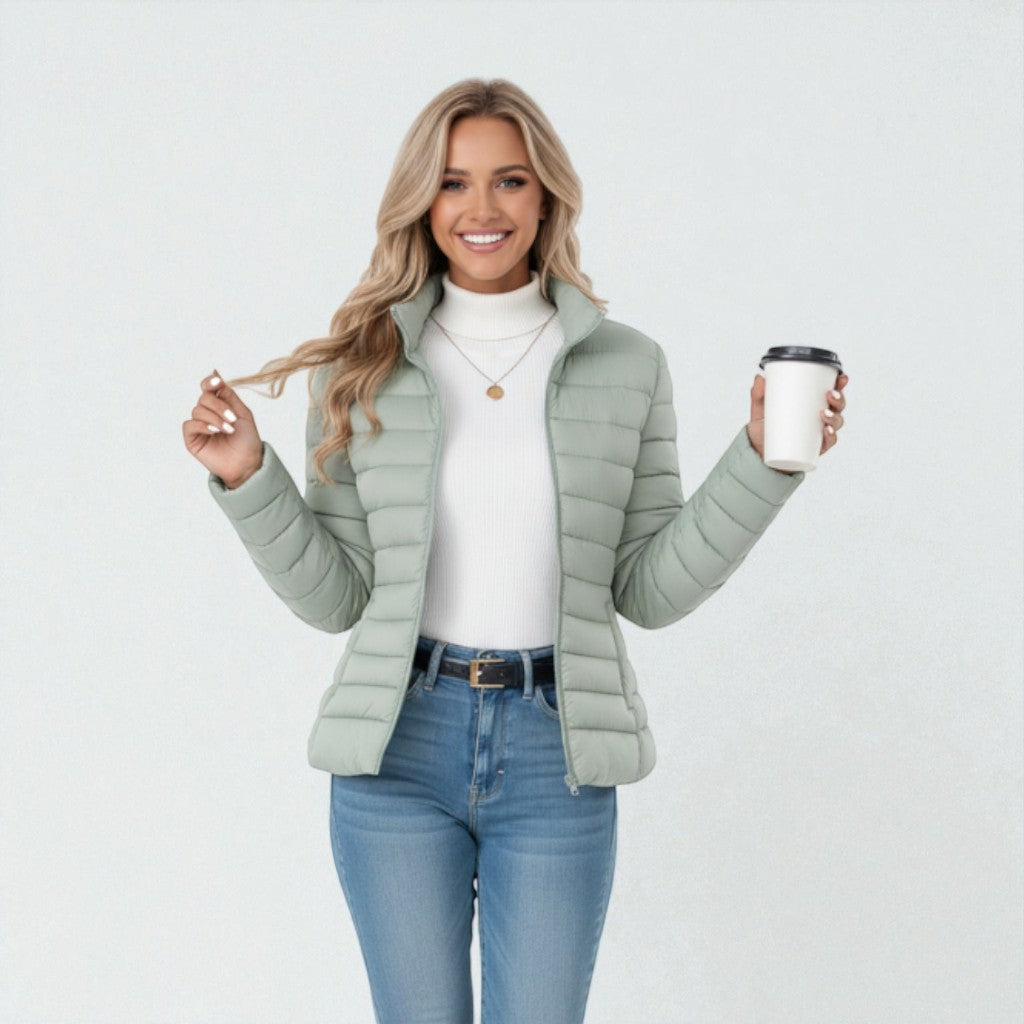 Women's Puffer Jacket Stand Collar Zip Front Long Sleeve – Travel Days