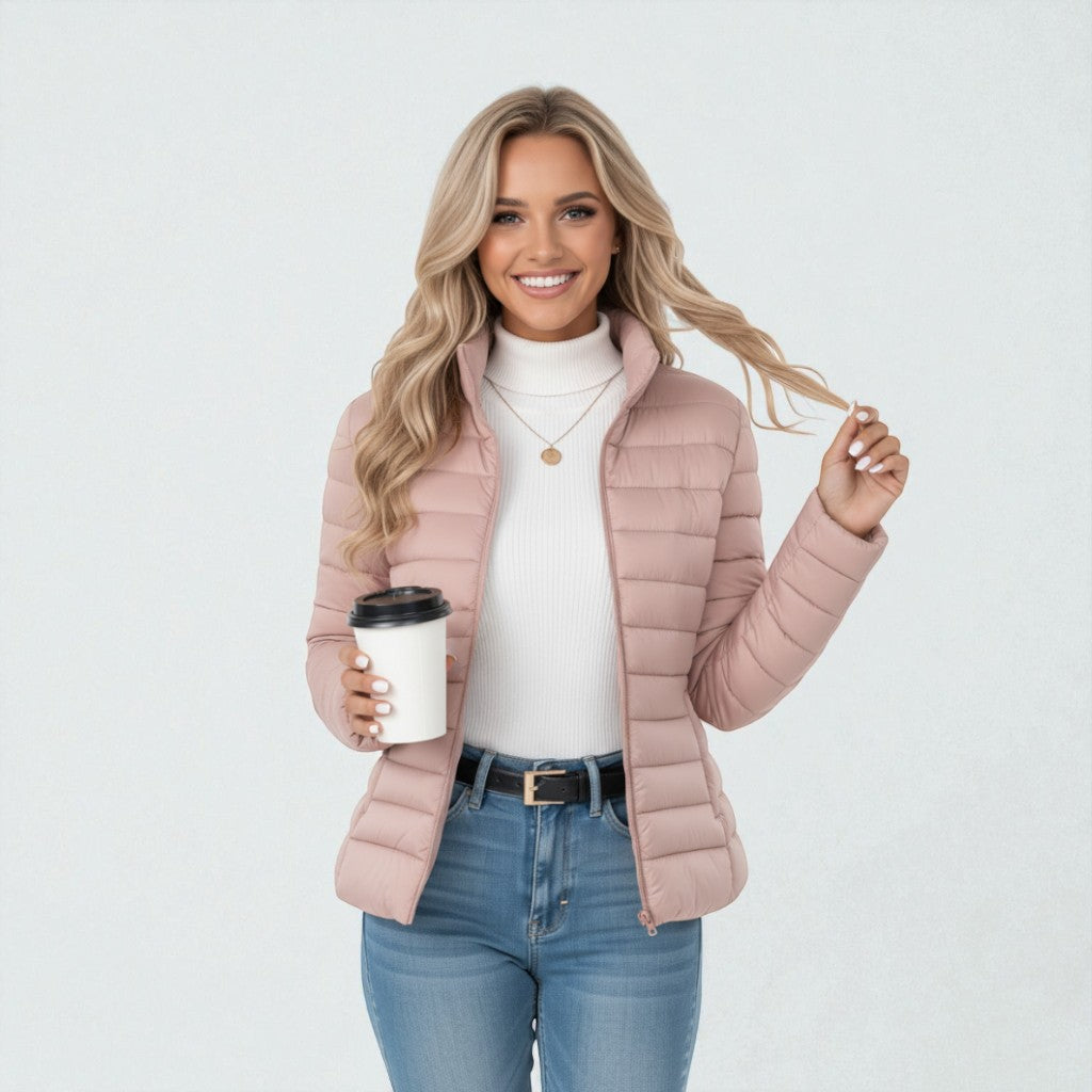 Women's Puffer Jacket Stand Collar Zip Front Long Sleeve – Travel Days