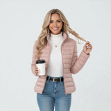 Women's Puffer Jacket Stand Collar Zip Front Long Sleeve – Travel Days