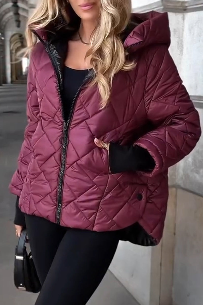 Women’s Quilted Puffer Jacket Hooded Zip Front Ribbed Cuffs – Winter Market Visits