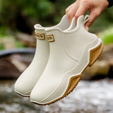 Women's Rain Ankle Boots Waterproof Slip On Rounded Toe – Rainy Weather Wear