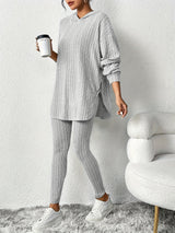 Women's Ribbed 2 Piece Lounge Set Hoodie Longline Leggings – Relaxed Home Wear
