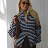 Women's Ribbed Cardigan Full Zip High Collar Flare Sleeve - Casual