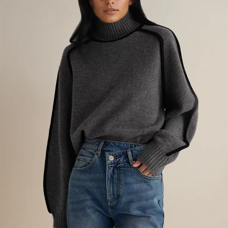 Women's Ribbed Knit Sweater Turtleneck Long Sleeve – Winter Casual Wear