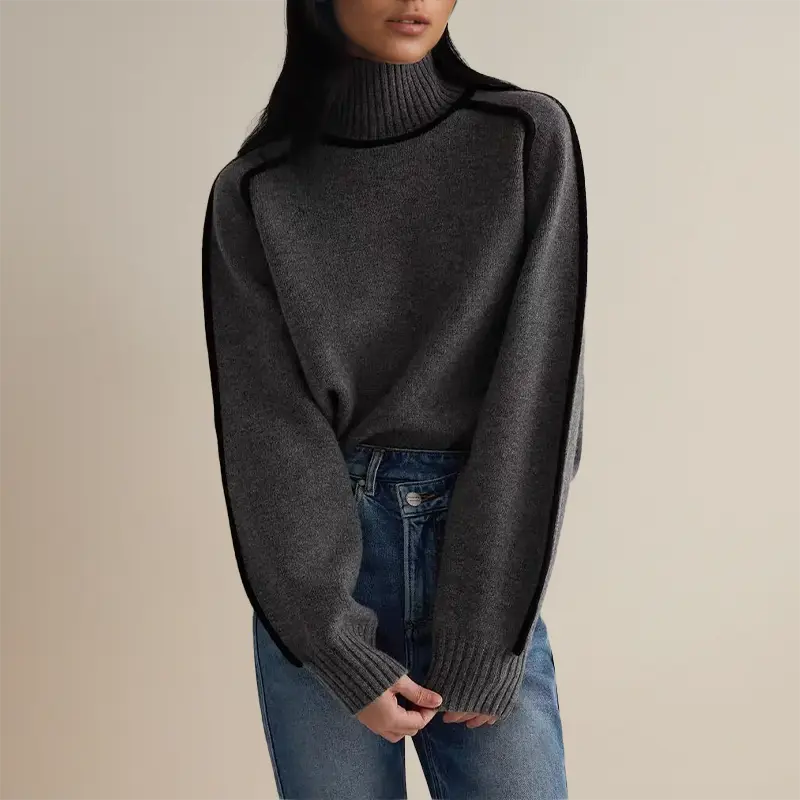 Women's Ribbed Knit Sweater Turtleneck Long Sleeve – Winter Casual Wear