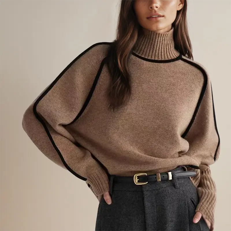 Women's Ribbed Knit Sweater Turtleneck Long Sleeve – Winter Casual Wear