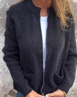 Women's Ribbed Knit Zip Up Cardigan Long Sleeve Pocket - Smart Casual