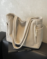 Women's Ribbed Tote Bag Shoulder Side Pocket Open Top – Everyday Use
