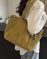 Women's Ribbed Tote Bag Shoulder Side Pocket Open Top – Everyday Use