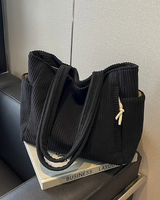 Women's Ribbed Tote Bag Shoulder Side Pocket Open Top – Everyday Use