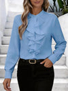 Women's Ruffle Front Blouse Stand Collar Long Sleeve – Business Meeting