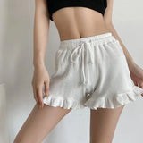 Women's Ruffle Shorts White Elastic Waist Hem Ruffle – Summer Essentials