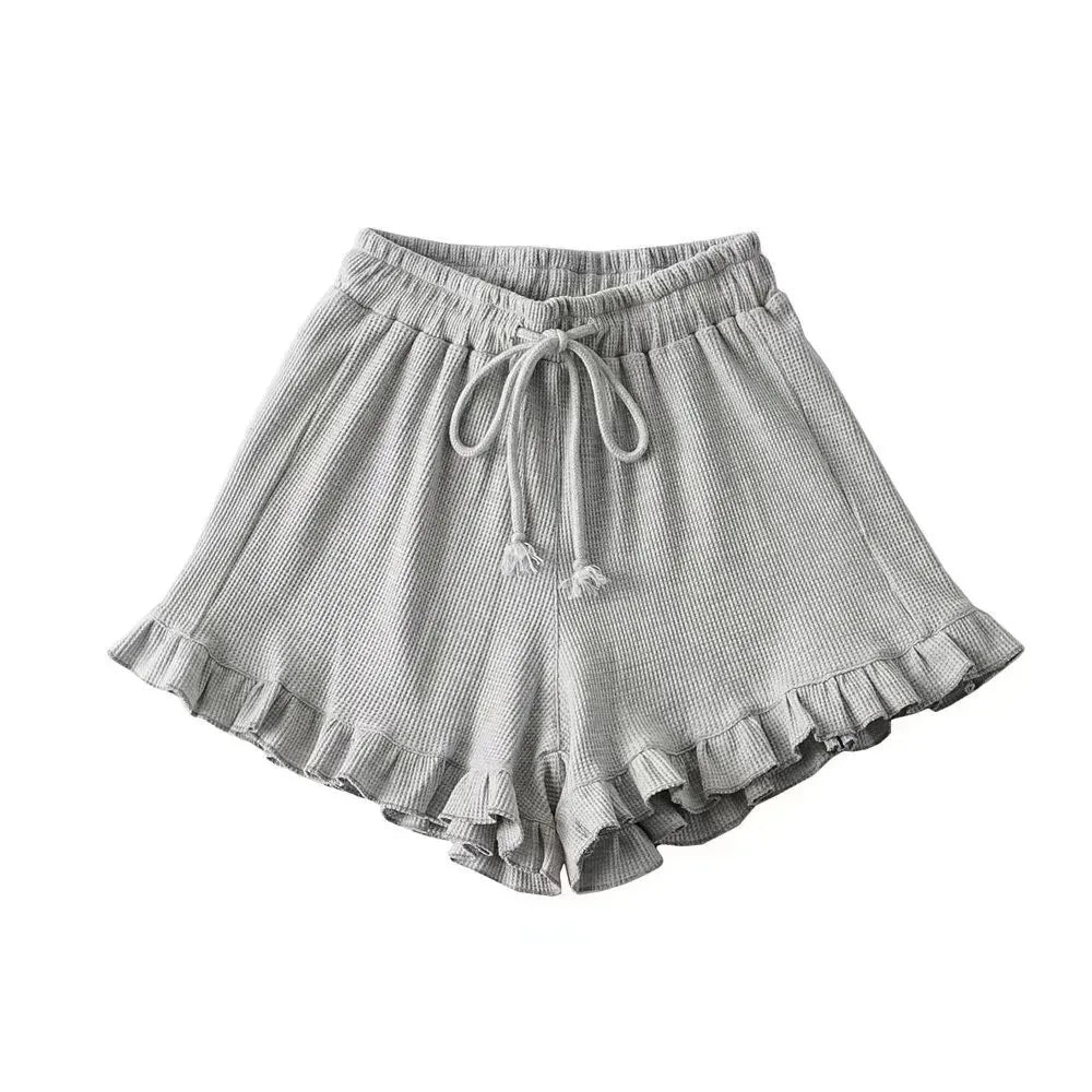 Women's Ruffle Shorts White Elastic Waist Hem Ruffle – Summer Essentials