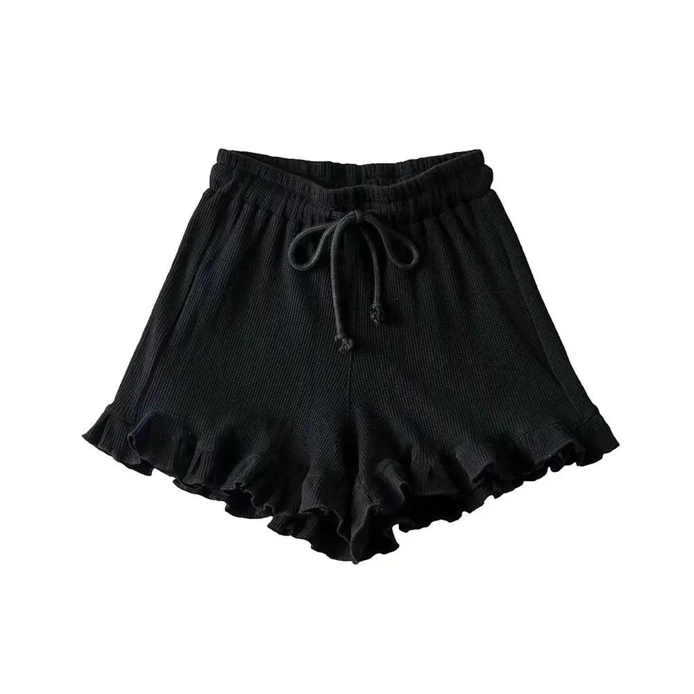 Women's Ruffle Shorts White Elastic Waist Hem Ruffle – Summer Essentials