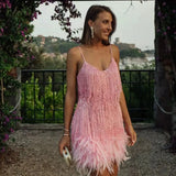 Women's Sequin Fringe Mini Dress Spaghetti Strap – Cocktail Party