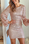 Women's Sequin Mini Dress Long Sleeve Round Neck – Cocktail Party
