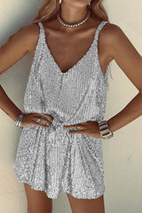 Women's Sequin Mini Dress V Neck Spaghetti Strap – Cocktail Party