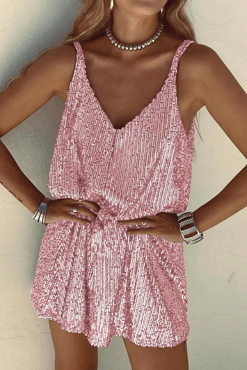 Women's Sequin Mini Dress V Neck Spaghetti Strap – Cocktail Party