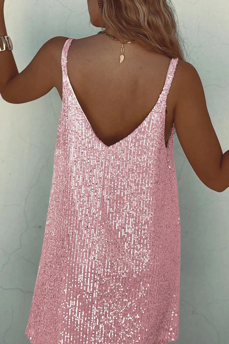 Women's Sequin Mini Dress V Neck Spaghetti Strap – Cocktail Party