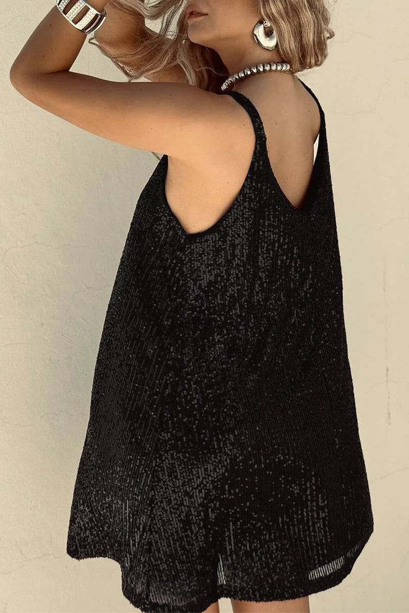 Women's Sequin Mini Dress V Neck Spaghetti Strap – Cocktail Party